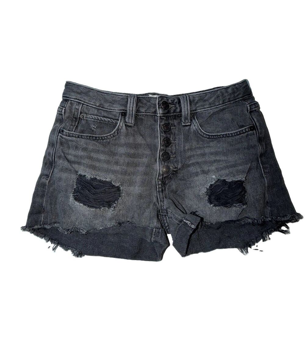 Free People We The Free Romeo Rolled-Cuff Black Mambo Cutoff Shorts Size 25